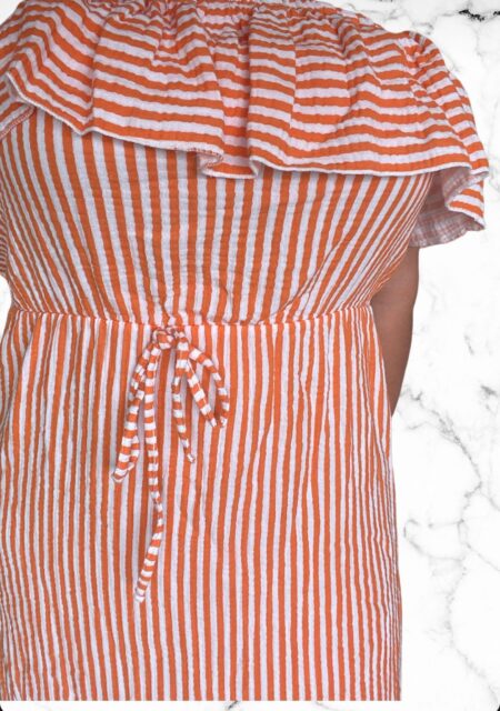 Strapless dress - Striped orange