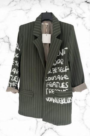 Gestreepte blazer met tekst - groen