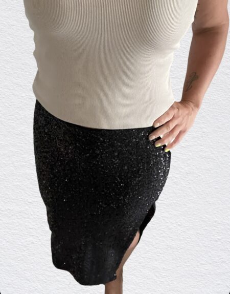 Glitter midi-rok zwart