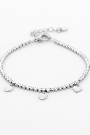 Strass armband zilver met hartjes