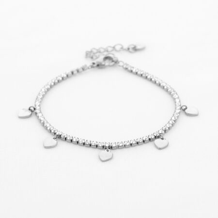 Strass armband zilver met hartjes
