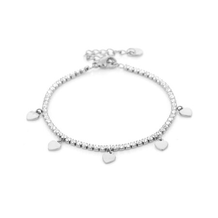 Strass armband zilver met hartjes