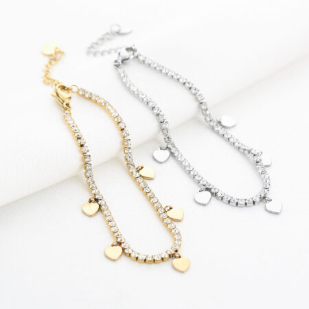 Strass armband zilver met hartjes