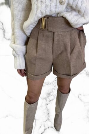 Tweed short dames beige