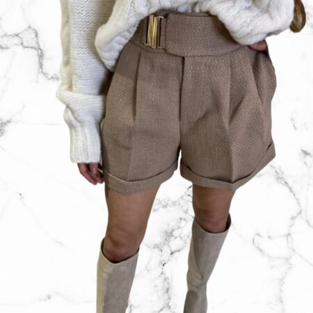 Tweed short dames beige