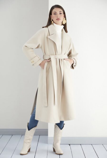 Midi wollen jas beige - Afbeelding 3