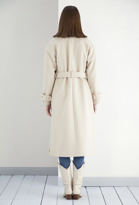 Midi wollen jas beige - Afbeelding 4