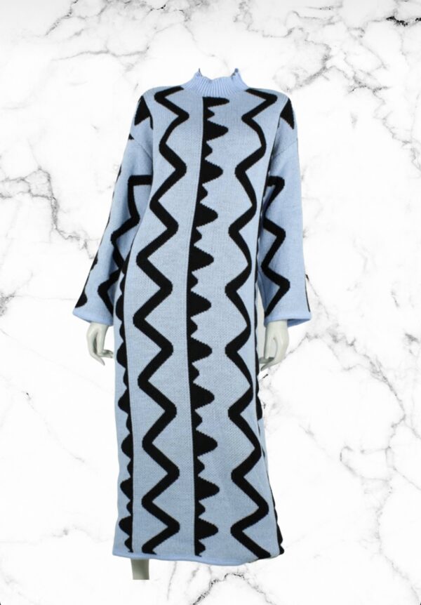 Zig zag maxi jurk blauw