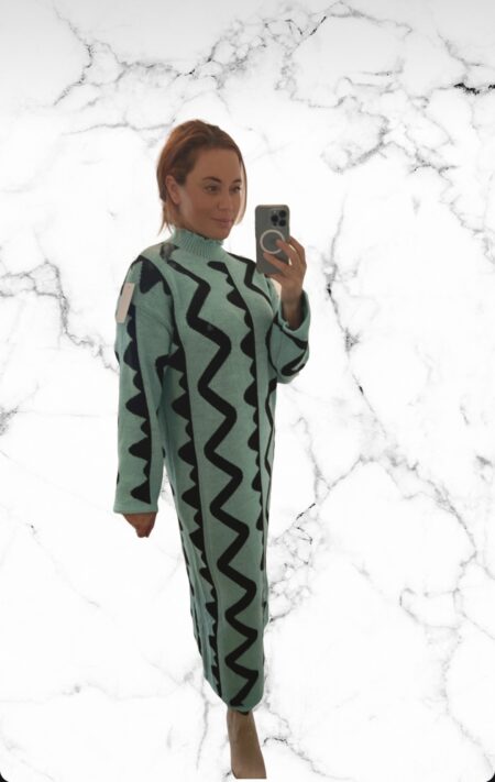 Zig zag maxi jurk mintgroen