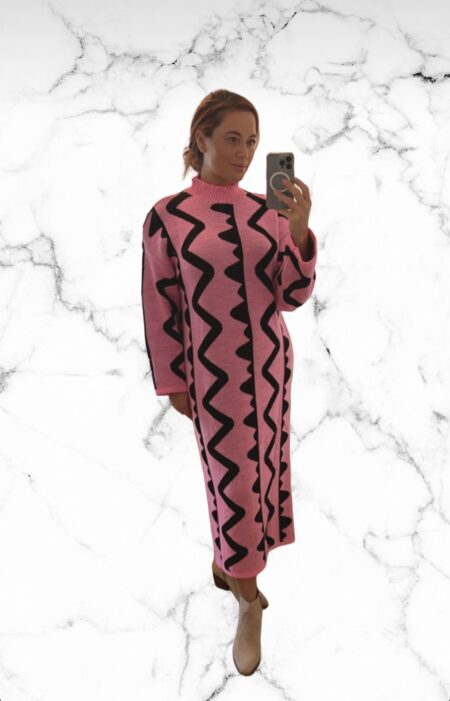 Zig zag maxi jurk roze