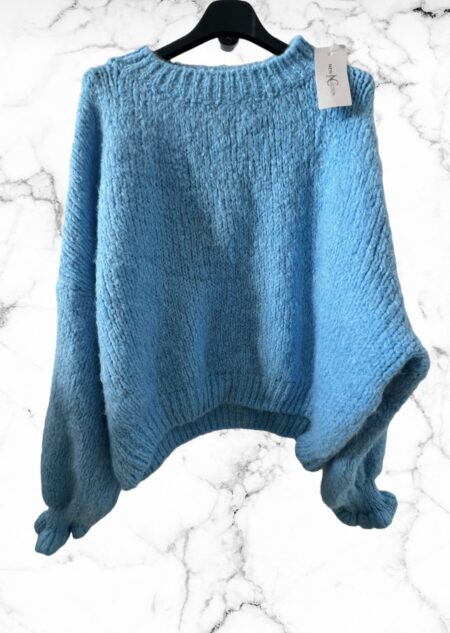 Blauwe trui met ruffle mouw