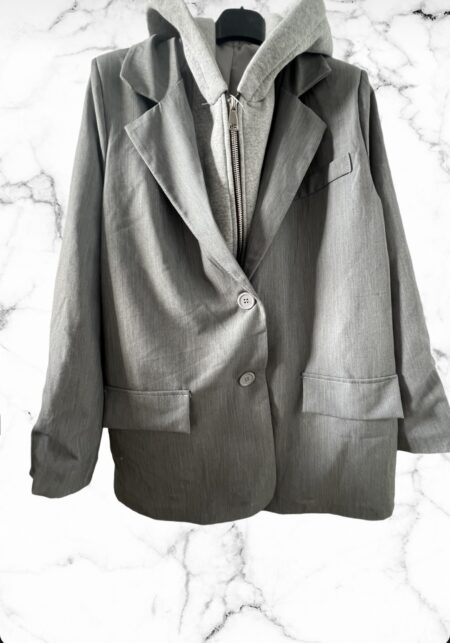 Grijze blazer met hoodie - Afbeelding 2