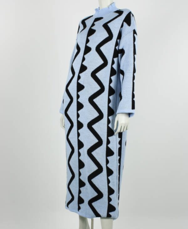 Zig zag maxi jurk blauw - Afbeelding 2