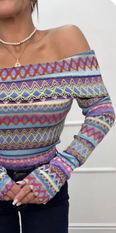 Aztec top off shoulder blauw - Afbeelding 2