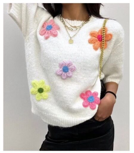 Witte top met bloemen - Afbeelding 2