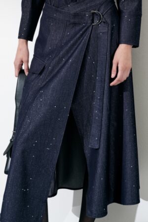 Donkerblauwe midirok met glitter Lumina