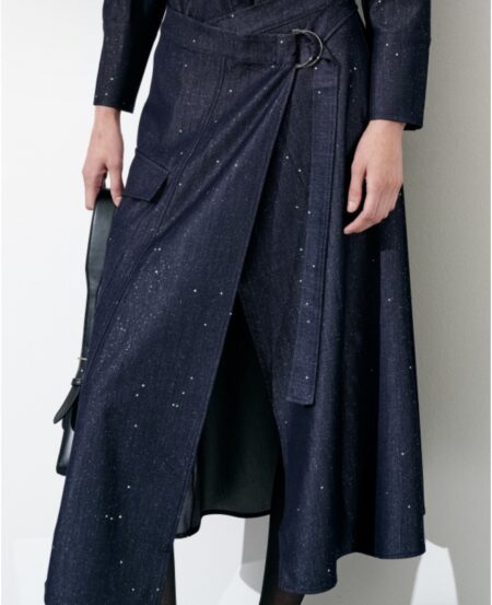 Donkerblauwe midirok met glitter Lumina