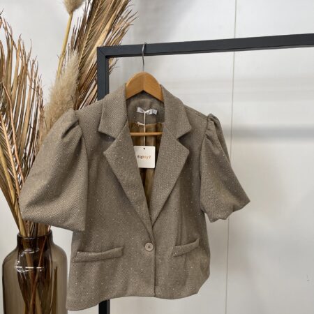 Beige blazer pofmouw strass steentjes