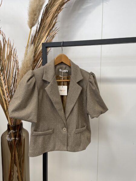 Beige blazer pofmouw strass steentjes