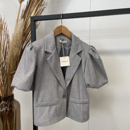 Grijze Blazer pofmouw strass steentjes