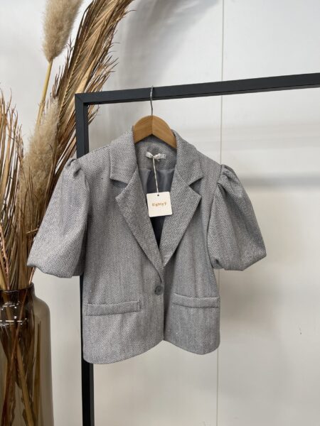 Grijze Blazer pofmouw strass steentjes