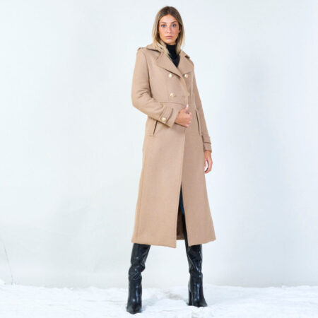 Beige manteljas wolmix gouden knopen