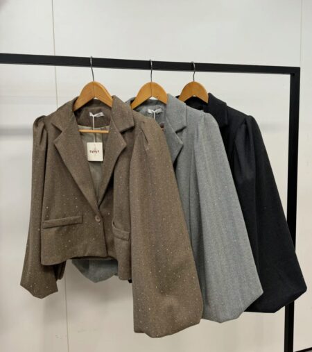 Antracietgrijze glitter blazer met lange mouw - Afbeelding 2