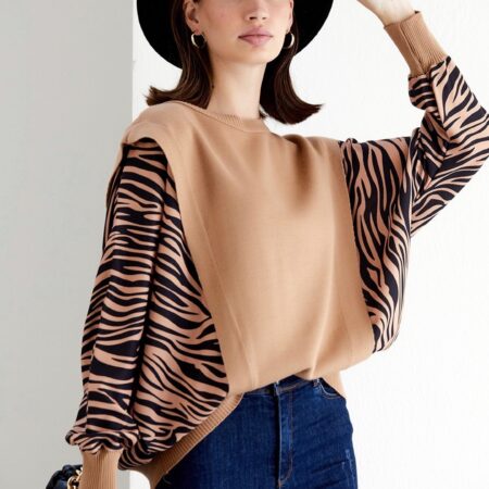 Oversized sweater camel zebraprint