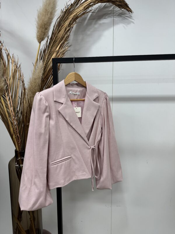 Roze linnen blazer met pofmouw - Afbeelding 2